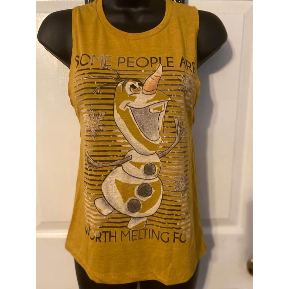 Disney Frozen Olaf Worth Melting For Mustard Yellow Muscle Tank Top Womens XS
